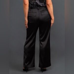 bebe Satin Feel Wide Leg Pants Women’s Size 4 Black Dressy Mid Rise Trouser